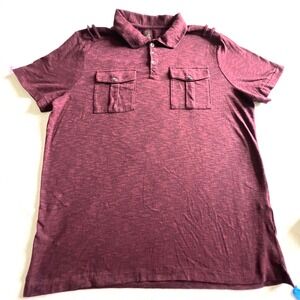 Rock & Republic Iconic Polo Shirt L Military Style Pockets Burgundy Rugged Charm